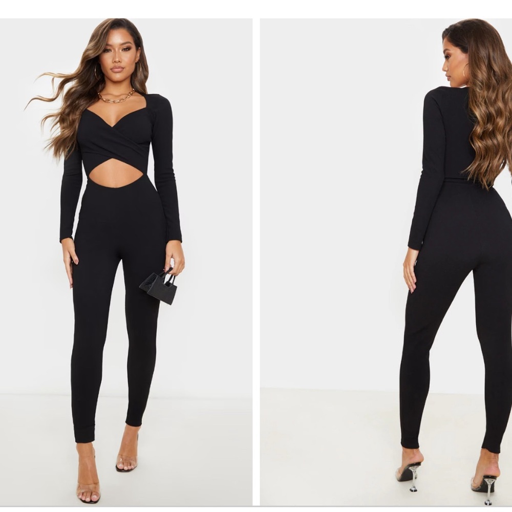 Pretty Little Thing black cutout jumpsuit! Thick material, sexy cutout.